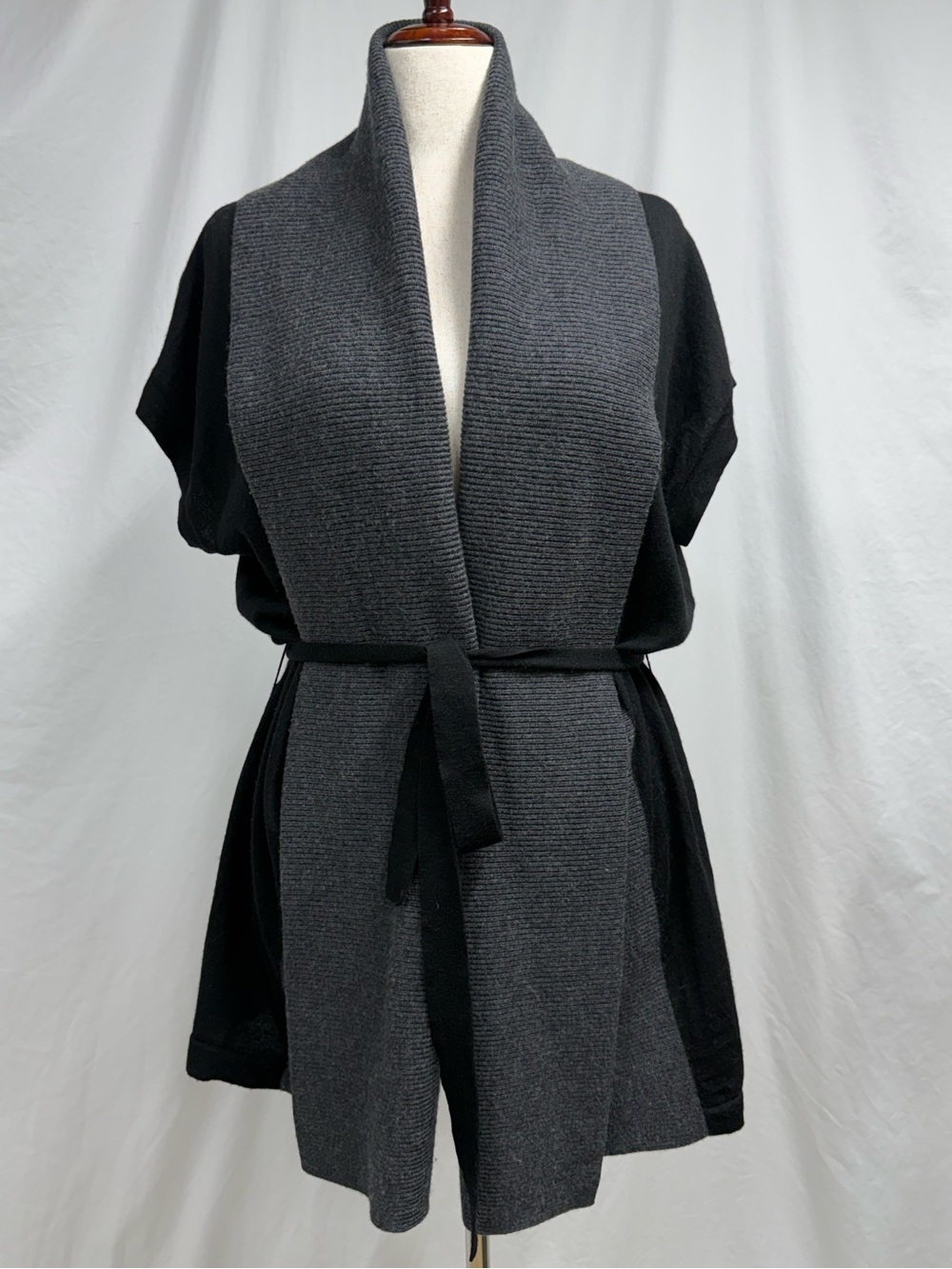 Banana Republic Extra Fine Merino Wool. Shawl Collar, Knit, Belted Sweater Vest
